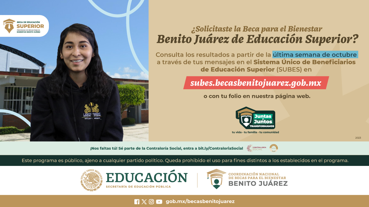 FanyCorreaG's tweet photo. Si se registraron a la #BecaBenitoJuárez de Educación Superior “Jóvenes Escribiendo el Futuro”, manténganse pendientes del sistema #SUBES porque los resultados serán publicados en la última semana de este mes.
👉🏼 https://t.co/DuGbcpVMcY
#BienestarCDMX https://t.co/MEovxaqDRS