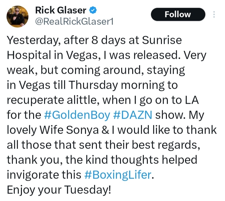 Boxing_Tribune's tweet photo. After extensive investigation, I can say with 60% certainty that Fredo Glaser's hospitialization was NOT related to sex reassignment surgery...#boxing #boxinglifer https://t.co/jVrxKllNvO