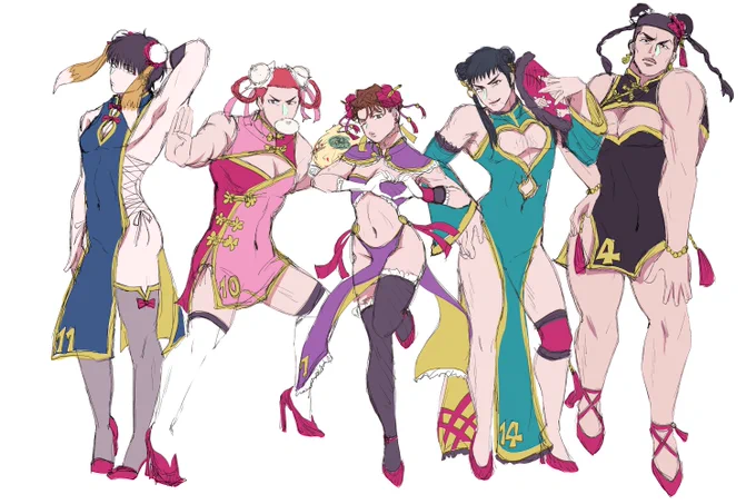 5人揃った 爆乳スタメンチャイナ