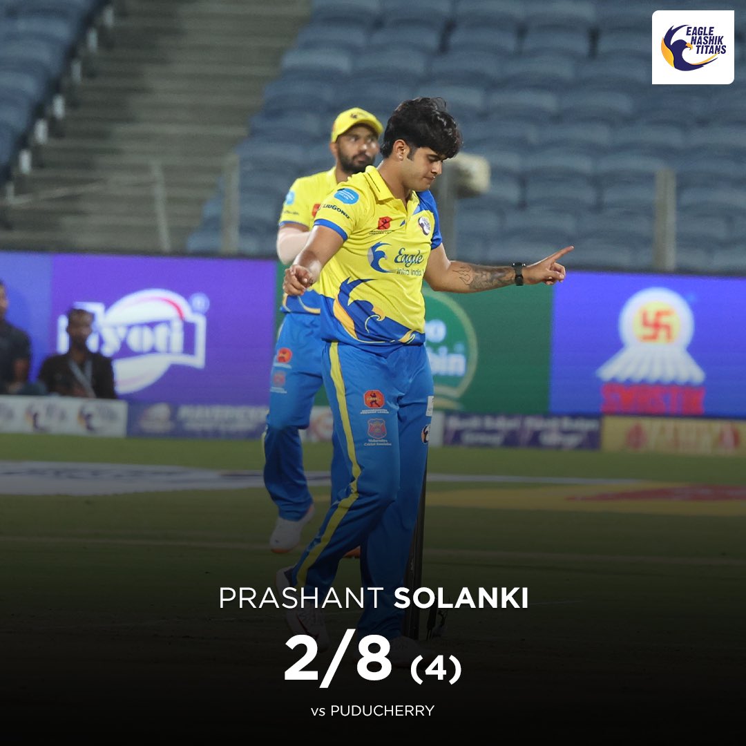 Prashant Solanki was the scariest man on the pitch today 🤩💯 

.
.
.
.

#eaglenashiktitans #ent #syedmushtaqalitrophy #smat #maharashtra #mahacricket #t20 #prashantsolanki #csk #chennaisuperkings #cricket #indiancricket #cricketindia #nashik #nashikcity #nashikkar