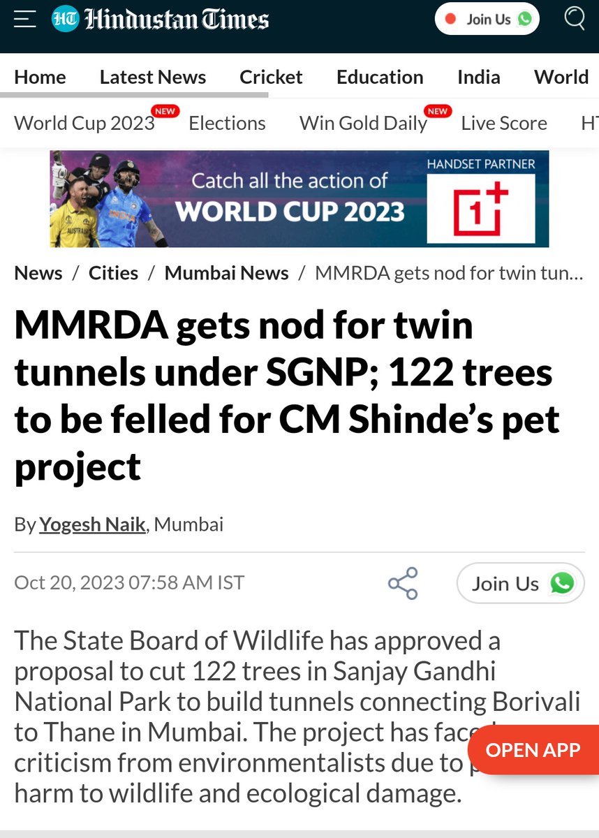 MMRDA gets nod for twin tunnels under SGNP which is CM Shinde's pet project. Report by cute little pet of coterie of environmentalists of Mumbai.