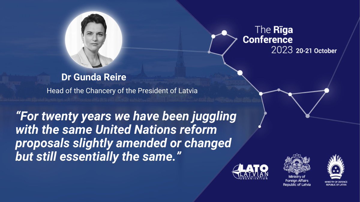 ➡️ Defending Principles of the UN Charter in the Age of Disorder? 💬Dr. Gunda Reire: “For twenty years we have been juggling with the same United Nations reform proposals slightly amended or changed but still essentially the same.” #RigaConf2023 rigaconference.lv