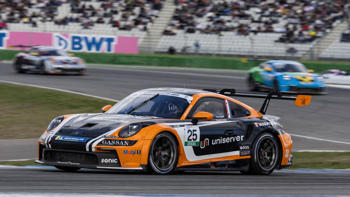 PorscheSupercup's tweet photo. #PorscheMobil1Supercup – Full Dutch – and #Supercup – podium at #Porsche @CarreraCupDe race 15 at #Hockenheimring: @LoekHartog (#911GT3Cup no. 24) wins from @GPElite teammates Huub van Eijndhoven (28) and Larry ten Voorde (25). #FachAutoTech’s Morris Schuring (14) finishes 4th https://t.co/OsHhacPAeh