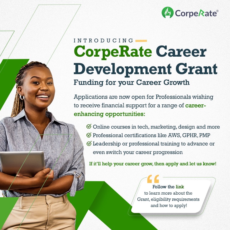 CorpeRate's tweet photo. Receive full financial support to acquire a new skill, certification or training of your choice!

Click the link in our bio to learn more and apply! https://t.co/Rlg9lRy4g2