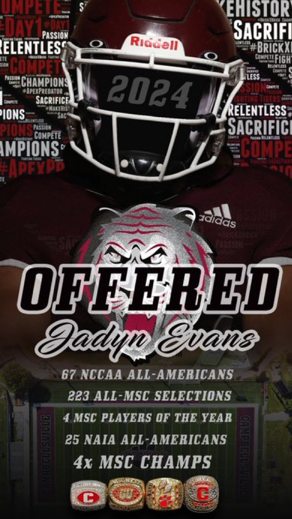 Jadyn Evans (@jadyn54evans) on Twitter photo beyond blessed to receive my first offer from campbellsville University <a href="/CoachRussCville/">Jake Russell</a> <a href="/FBCoachThompson/">Brent Thompson</a> #AGTG beyond blessed to receive my first offer from campbellsville University <a href="/CoachRussCville/">Jake Russell</a> <a href="/FBCoachThompson/">Brent Thompson</a> #AGTG