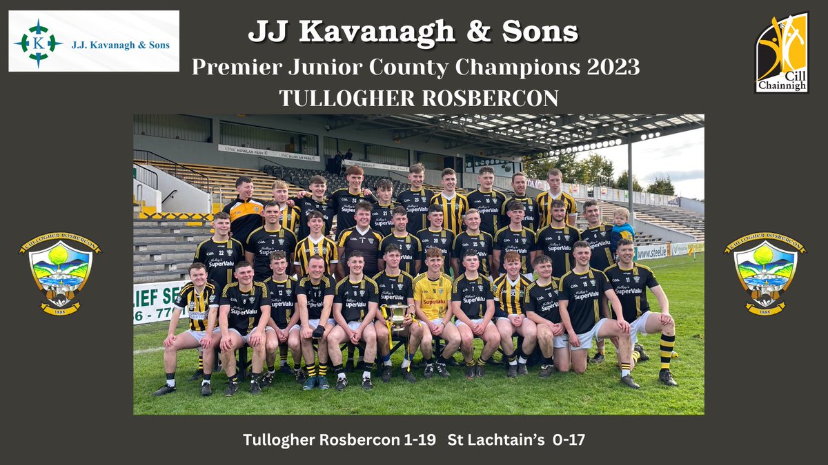 KilkennyCLG's tweet photo. Congratulations to @TullogherGAA, the 2023 @JJKavanaghBuses Premier Junior County Champions 🏆⬛️🟨 https://t.co/L5nMYabudT