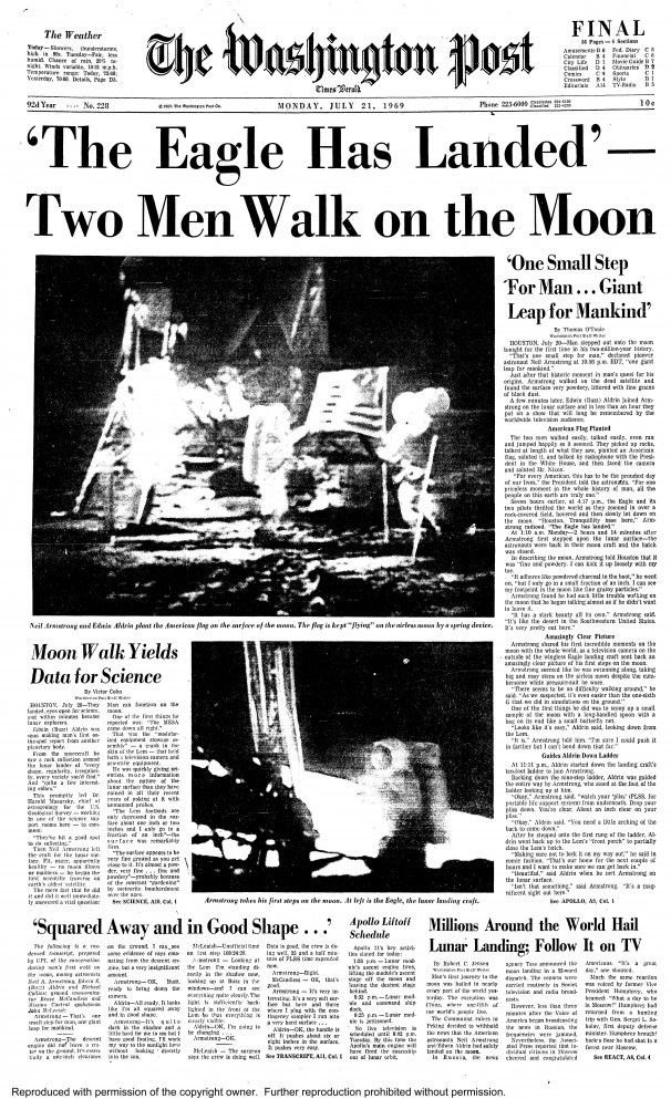 📷 July 21, 1969: Front page of the Washington Post.