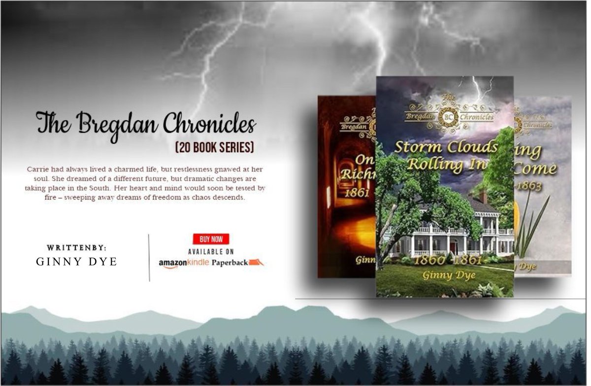 Join Ginny Dye's world of unforgettable characters and rich historical detail in The Bregdan Chronicles. The Civil War era comes to life through their eyes. #HistoricalSaga #BookSeries amazon.com/gp/product/B07…