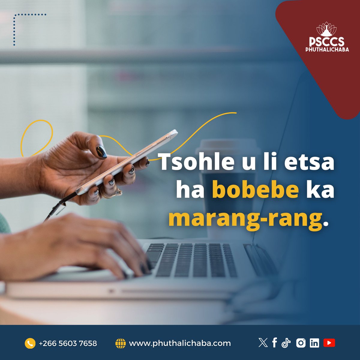 phuthalichaba's tweet photo. Ka Phuthalichaba u ka ngolisa ka marang-rang ole kae kapa kae lefats'eng.
Hoba setho ngolisa leqepheng lena: https://t.co/WN5QuJcMBv
Ha ebe ona le lipotso oka re ngolla WhatsApp kapa oare letsetsa ho nomoro ena: +26656037658
#UnityForGrowth #RegisterOnline https://t.co/lKJmxXXhEl