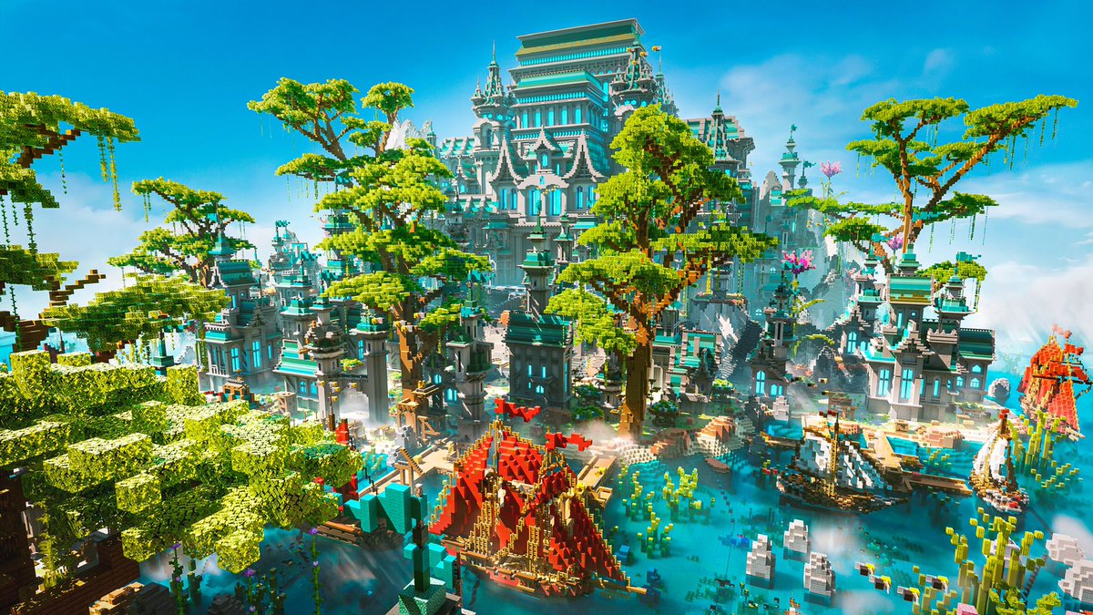 build_side's tweet photo. 🆕 Spawn in a tropical theme. 🍃🌴 Nice and spacious environment for a perfect gaming experience 🤩
———FOLLOW US———
@buildside 
@buildside 
————————————
Render: @iAleM_ 📸
————————————
#minecraft #minecraftmemes #minecraft_pe
#minecraftforever #minecrafts https://t.co/rI2XjCheIj