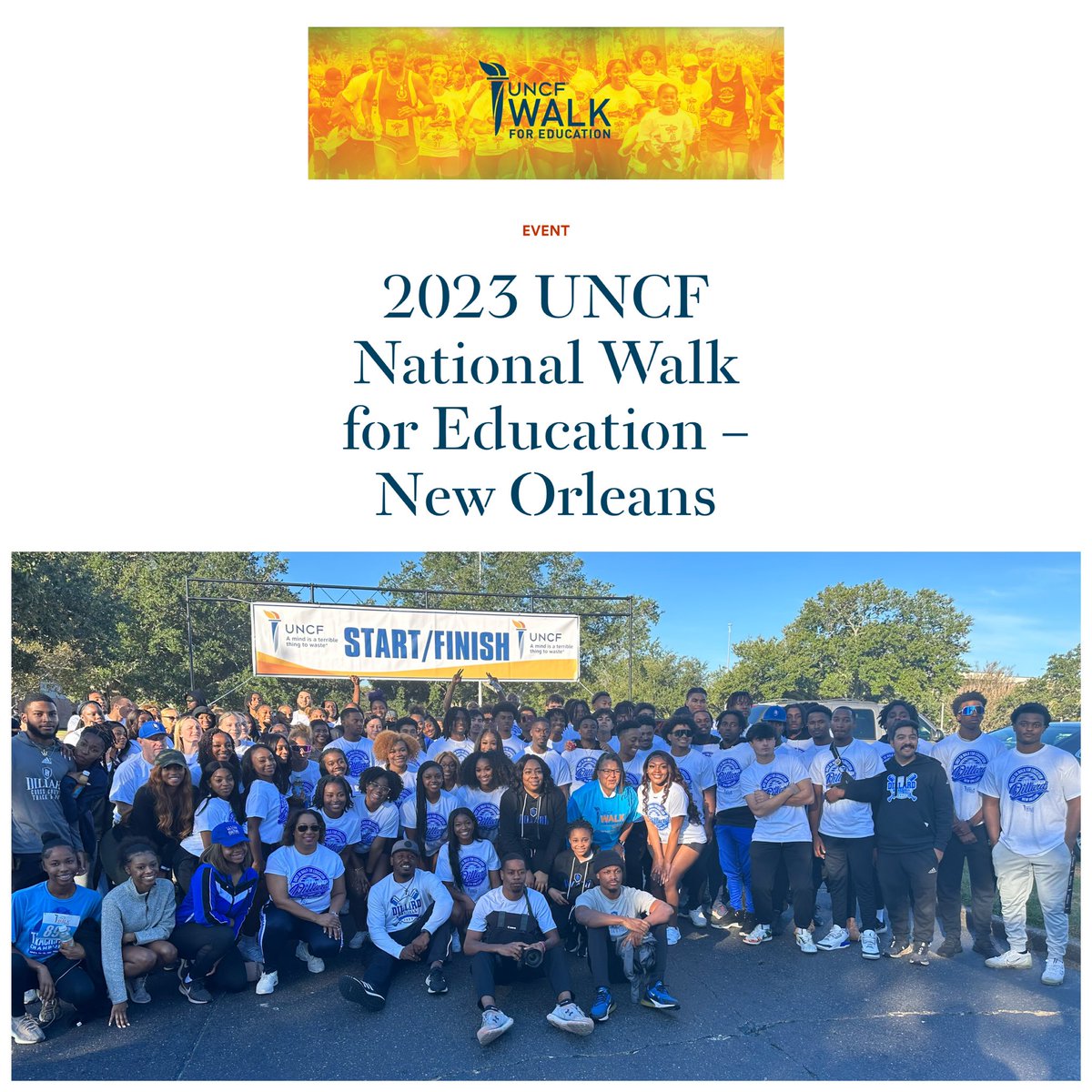 Thank you UNCF for all that you do!  The UNCF in New Orleans Walk is about helping raise funds to support HBCUs and students. UNCF is committed to transforming Black higher education in America. #Duathletics #higheducation #bleudevils #UNCF