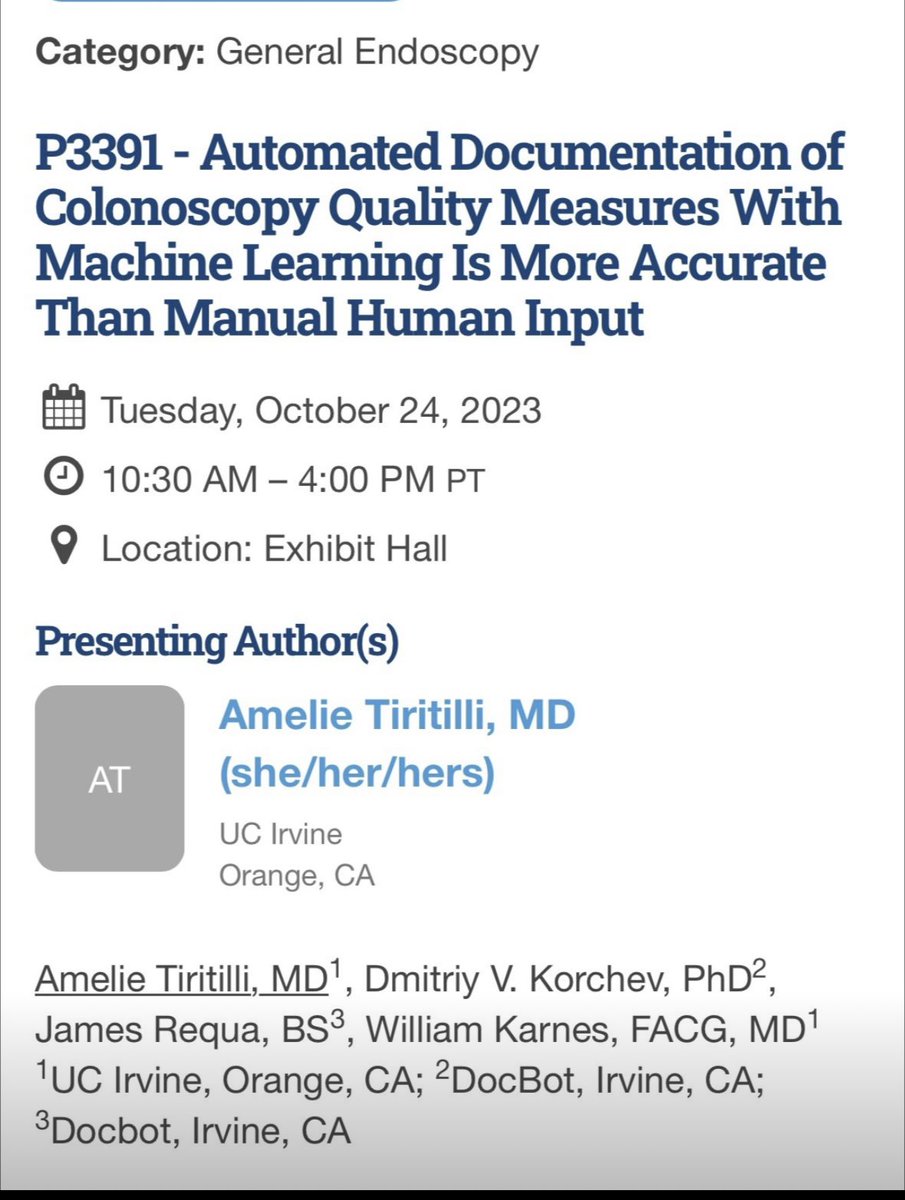 Nasim Parsa, M.D. (@nasimparsamd) on Twitter photo 🚨Come see some of our latest work @ #ACG2023
We demonstrate feasibility of automated & accurate recording of cecal intubation, tool usage & withdrawal duration using #AI
MachineLearning has the potential to serve as a transformative documentation tool for video guided procedures 🚨Come see some of our latest work @ #ACG2023
We demonstrate feasibility of automated & accurate recording of cecal intubation, tool usage & withdrawal duration using #AI
MachineLearning has the potential to serve as a transformative documentation tool for video guided procedures