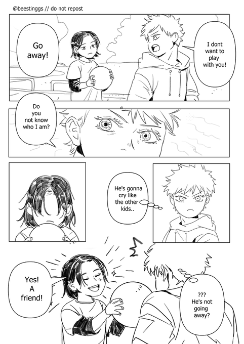 #五夏  bb satoru met his match. suguru is unfazed by his "scary" eyes.