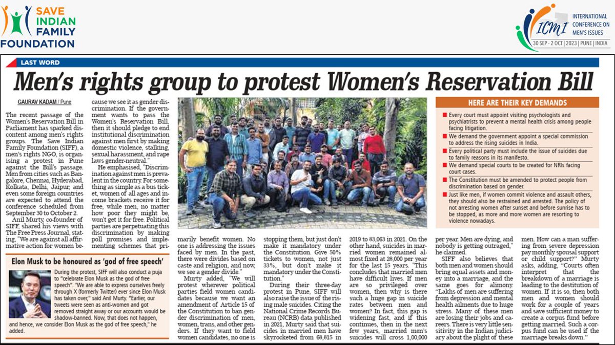 right2men's tweet image. Hello Indians,

In order to Protect the Indian Family from Breaking, we need to bring #GenderNeutralLaws and oppose #WomenReservationBill . 

Otherwise be ready for 
#MoreRunsMoreAlimony 
#MoreSalaryMoreAlimony 

@realsiff 

#WorldCup2023