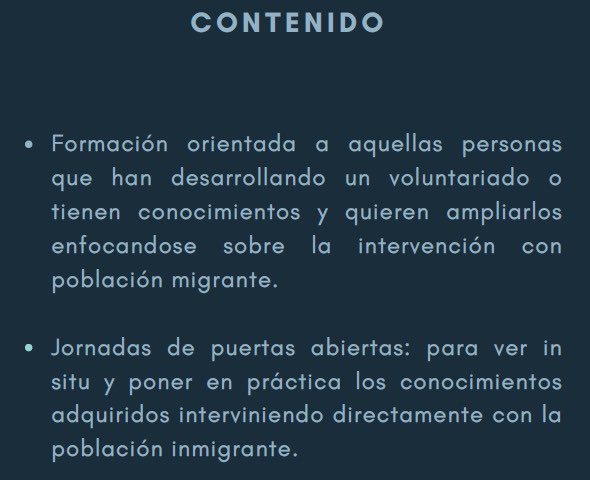 El objetivo 🎯 de este curso es el de capacitar a personas voluntarias 📒en la intervención social con población migrante en riesgo de exclusión social. 

El contenido ampliará los conocimientos 💭de aquellas personas que hayan desarrollado un voluntariado con antelación. 📚
