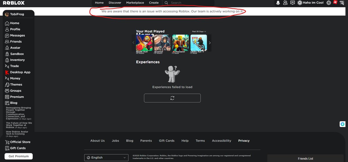 CleanTobi's tweet photo. come on roblox i dont want to touch grass... #robloxdown  #robloxisdown #roblox https://t.co/2VWZktdbLb
