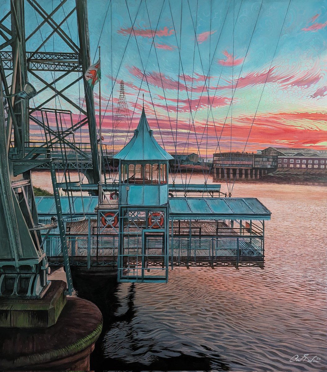 Painting #107 'Waterloo Hotel Sunset' . This beast consumed 6 weeks of my life! I think I'm happy...best ask me when the vein in my temple has subsided. Got to love the transporter bridge though it's a hell of a bit of kit @NpTbridge prints at carlbevanart.com/product-page/w… 😘