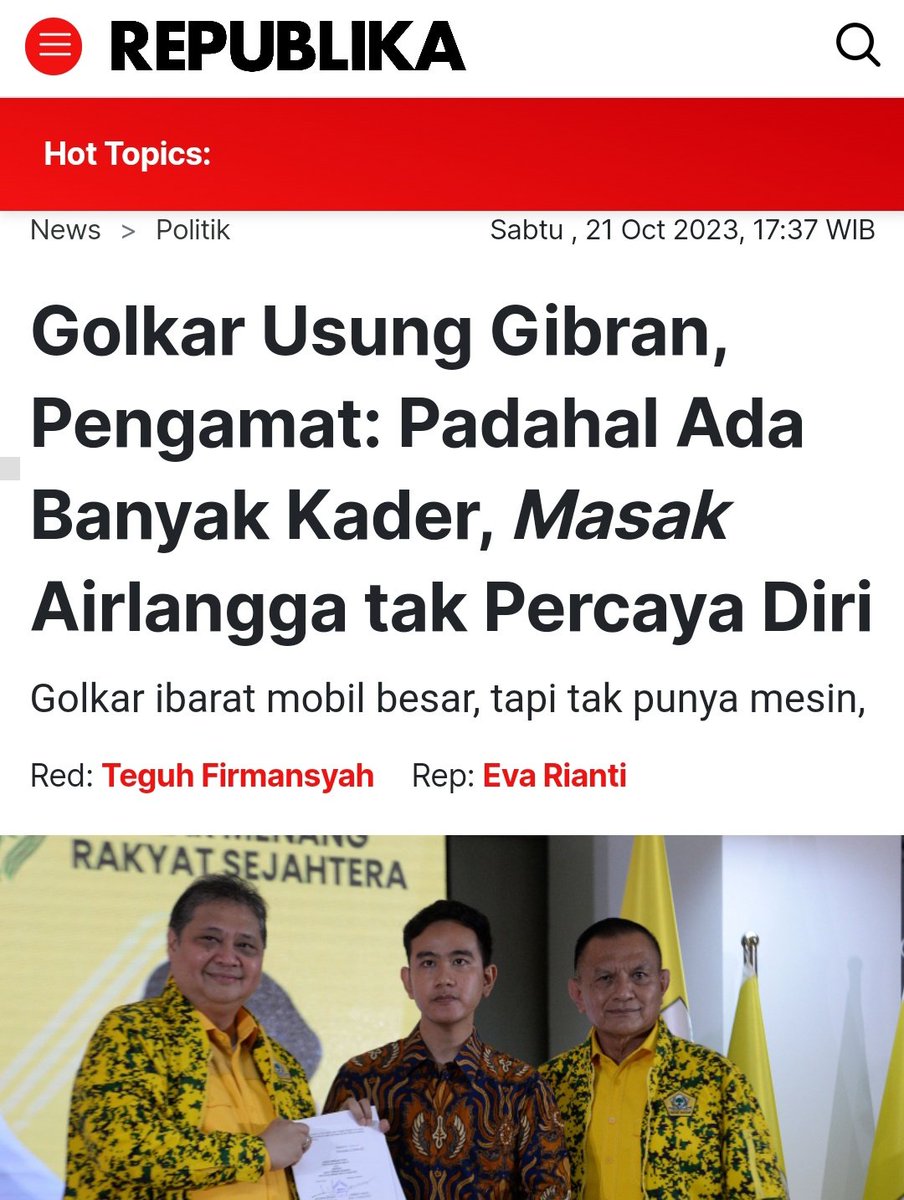 TungguinYa's tweet photo. .
.
Ini Realita Menyedihkan sih Gaeesss
Golkar bukan Partai Bocil
Golkar bukan Partai Kemaren Sore
Golkar banyak Kader Mumpuni

Tapi kenapa Golkar dibawa seperti ini
Pak @airlangga_hrt ??!!
Apa ga kesian Kang @ridwankamil dan Kader lain yang udah setia berjuang buat Partai, tapi Partai malah kasih kepercayaan ke Orang Luar Partai ??!!

Pemilu 2024 ini bener bener diluar Nurul Gaess
Prilaku Elite Elite Politik kita banyak yang mengalami degradasi

Dan kalau mau dirunut ujung pangkalnya ..
Semua itu Karna Seorang Opa Penculik yang Haus Kekuasaan .. semua diseret masuk ke dalam Pusarannya .. entah lewat jalur apapun itu

Lekas Waras lah Klean Semua ...
Jangan Rusak Demokrasi Bangsa ini !!!
.
.