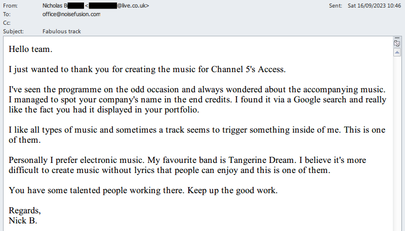 noisefusion's tweet photo. This came through to us the other day. I’ve double checked and it’s definitely not my Mum...

#musicproduction #musicproducer #sounddesign #tvandradio https://t.co/2aZ2fLWtGO