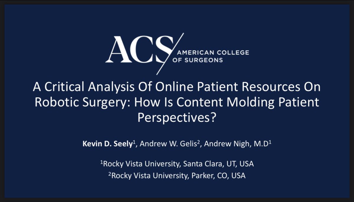 I am excited to be a part of this work and presentation at <a href="/AmCollSurgeons/">American College of Surgeons</a> #ACSCC23