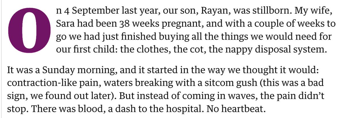 In September last year, our son Rayan was stillborn. It was devastating, but was made worse by the silence around stillbirth, especially for men. With that in mind, I wrote something for @guardian about what happened, and how we survived. Please read + share if you can