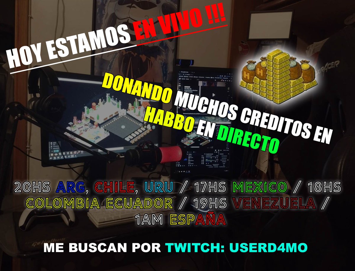 HOY SEGUIMOS DONANDO MI GENTE LINDA
: todos los datos los tienen en la imagen el nombre de mi keko en habbo.es es Damo