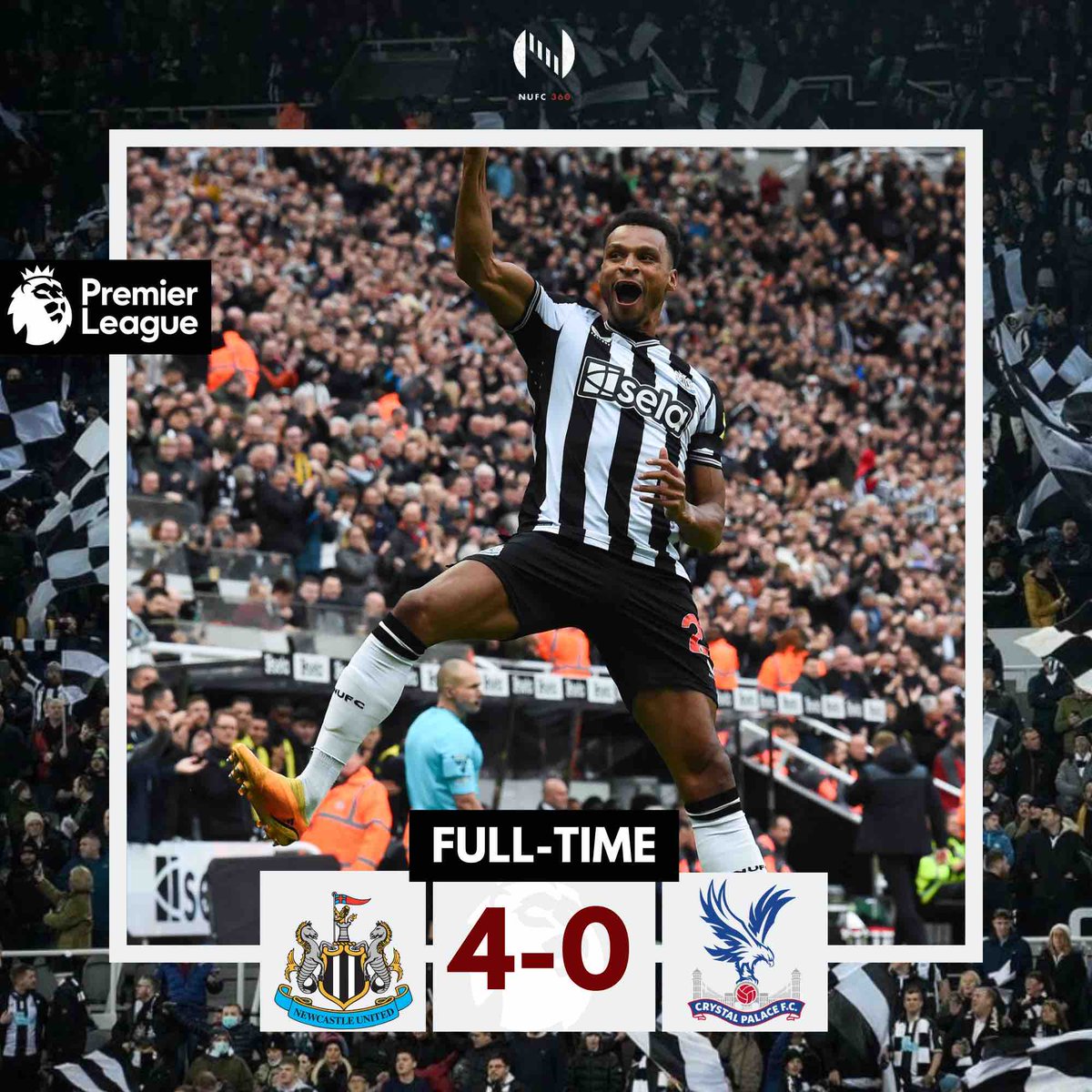 NUFC360's tweet photo. Full Time - Newcastle 4-0 Palace 

Tell us your thoughts on the game!

#NUFC https://t.co/lexLnx2cal