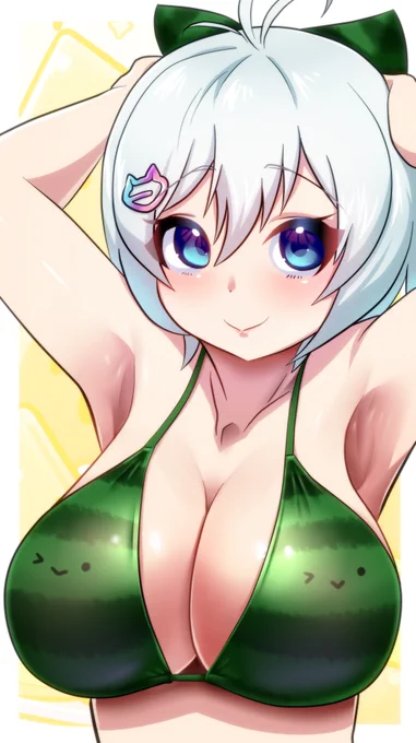 スイカゲーム実況が面白かったので スイカ水着なシロちゃん #SiroArt #電脳少女シロ