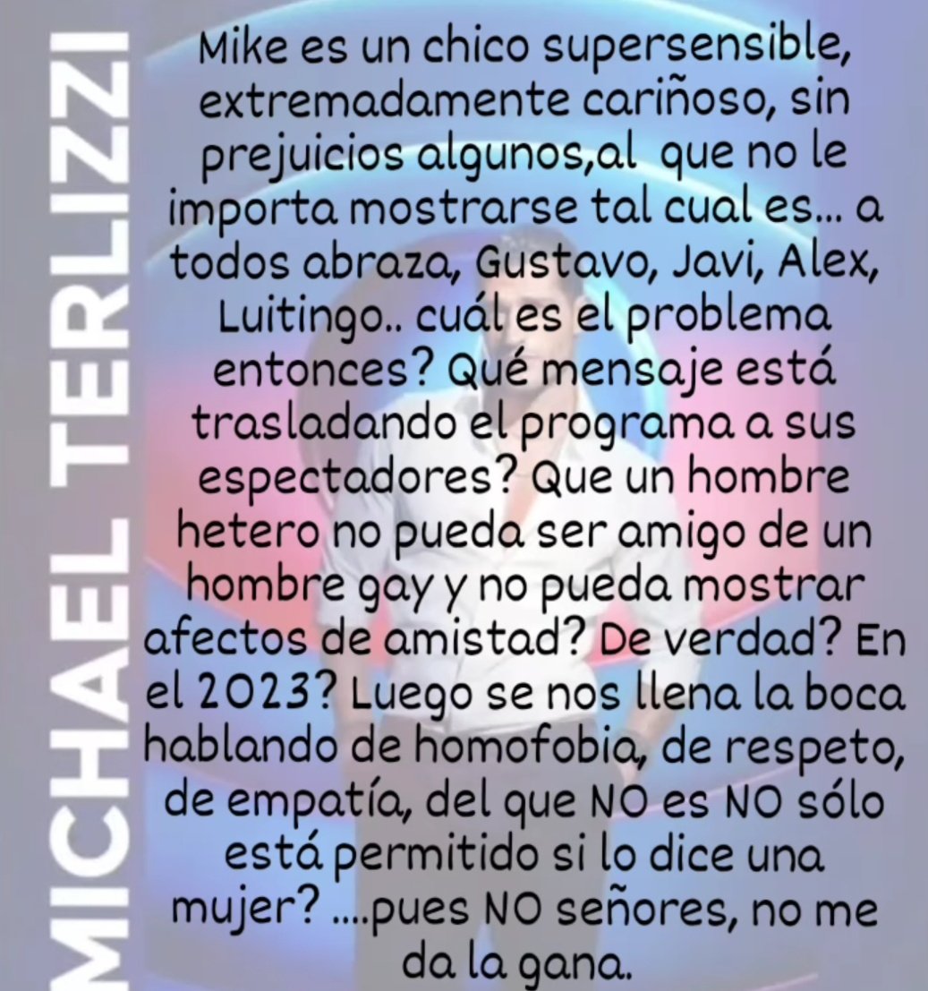 Corelia_2013's tweet image. Tenia que subirlo porque tiene toda la razon esta chica y a quien no piense asi(siglo XXI no otras y libertades de todo y no esconderse por ser a o b porque esta permitido y todo tipo de mentalidades) no le llega el agua al tanque
Historias de @cfespaamichael1 #GHVIP210