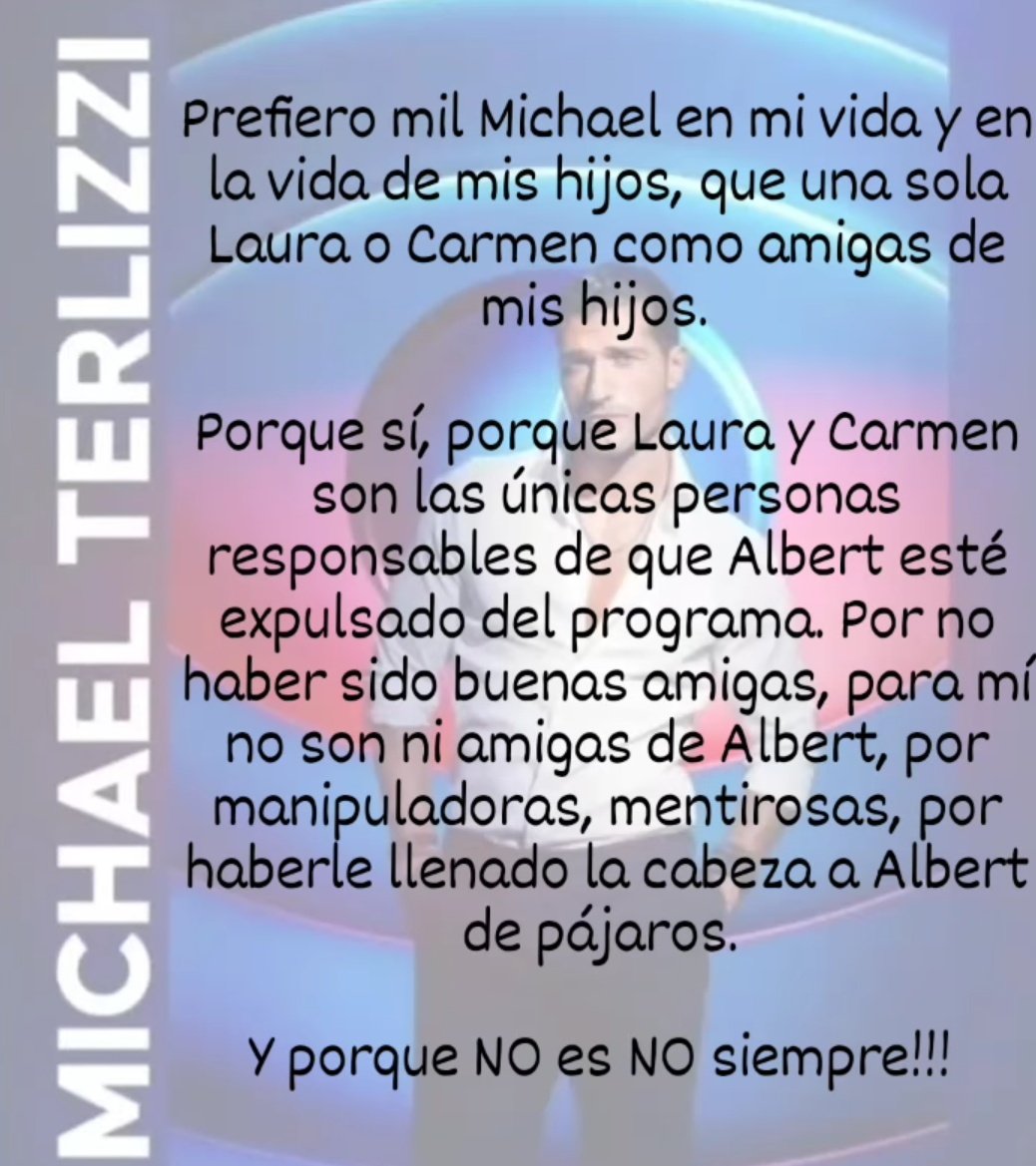 Corelia_2013's tweet image. Tenia que subirlo porque tiene toda la razon esta chica y a quien no piense asi(siglo XXI no otras y libertades de todo y no esconderse por ser a o b porque esta permitido y todo tipo de mentalidades) no le llega el agua al tanque
Historias de @cfespaamichael1 #GHVIP210