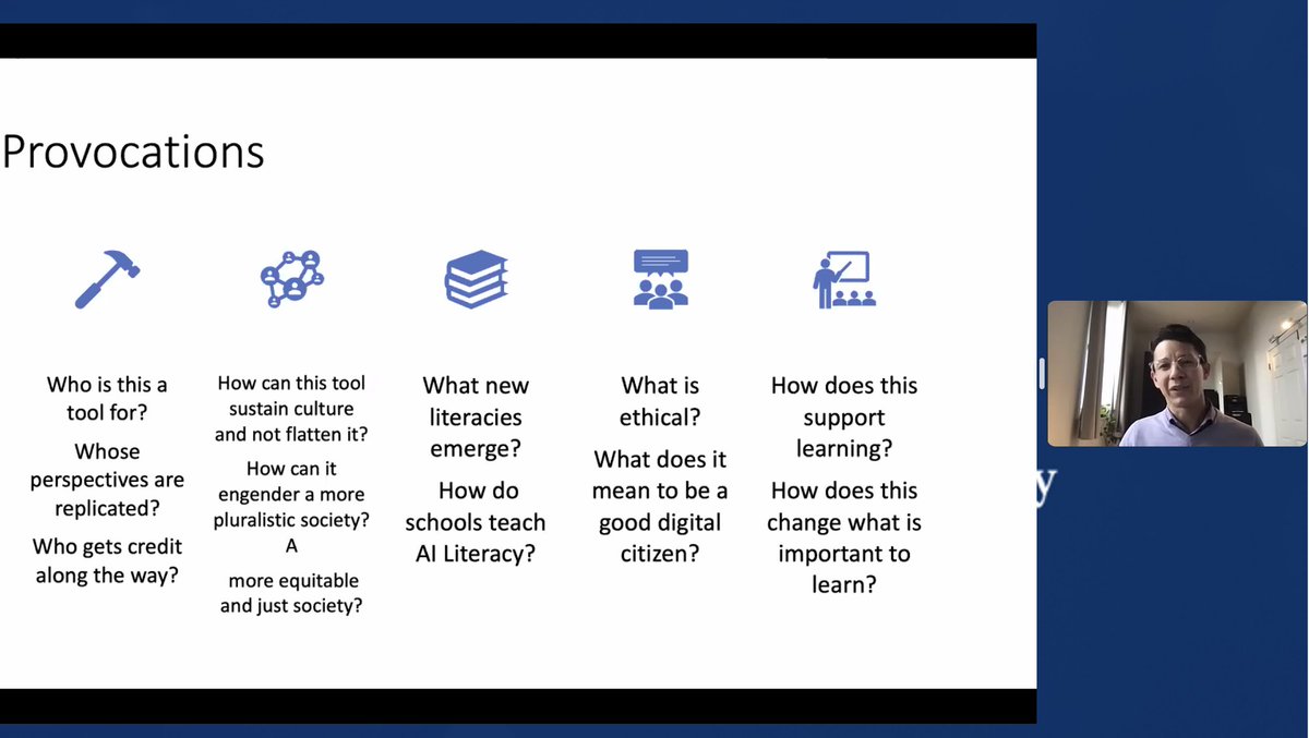 Thank you, @SeyfriedPhilip for a fascinating Keynote today! Now, I'm thinking, with digital citizenship, as long as we are very cautious about security, flattening & bias,  AI can be an imperfect learning partner for both Ts & Ss for support, reflection, feedback... @TCRWP