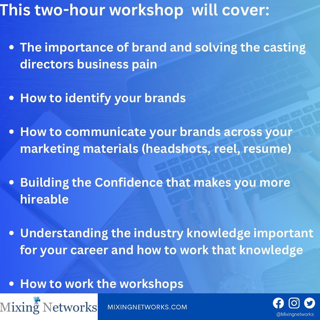 NEW CAREER ADVICE SEMINAR ALL ABOUT HOW TO ENHANCE YOUR CASTABILITY 🔥

We get it! It’s hard to know communicate with Casting Directors! We are very excited to bring back the wonderful Charlotte Thornton (Life style coach who specifies in actors and the industry) to help you