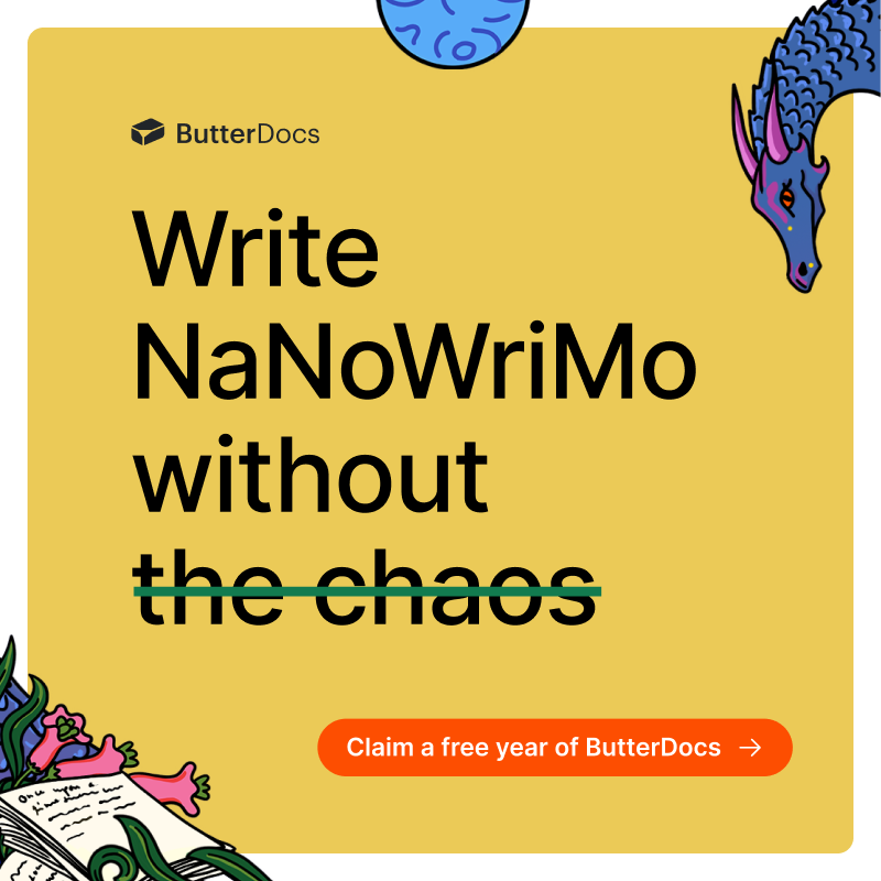 ButterDocsHQ's tweet photo. Write #NaNoWrimo (or anything else) with an all-in-one writing app you actually enjoy #writing in. Get 1 year of ButterDocs for free and enter to win a $1,200 AirBnb gift card, Apple AirPods Max, and more.