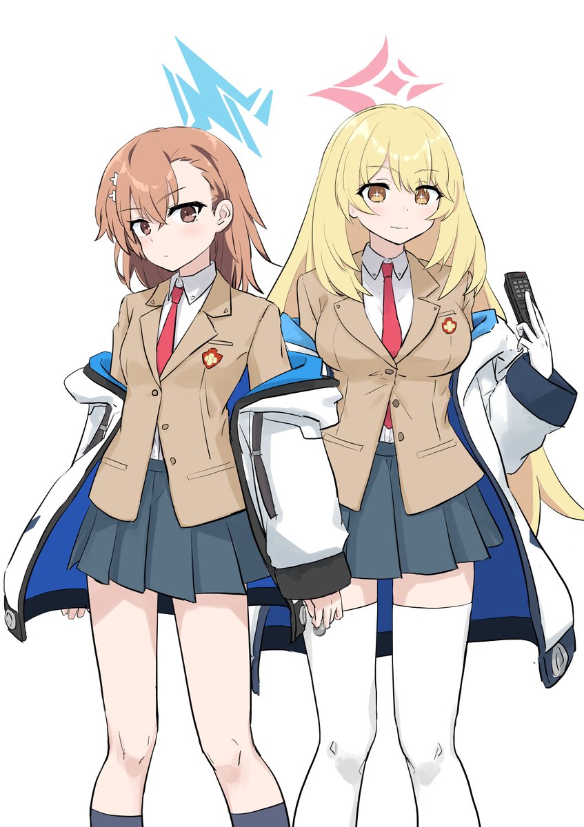 misaka mikoto ,shokuhou misaki multiple girls 2girls blonde hair brown hair brown eyes school uniform long hair  illustration images