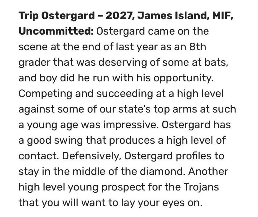 Thank you Diamond Prospects for the write up. ⁦@diamondprospect⁩ ⁦@JamesIslandBase⁩ @BeckleyPartyOf5⁩ ⁦⁦@PanthersProgram⁩