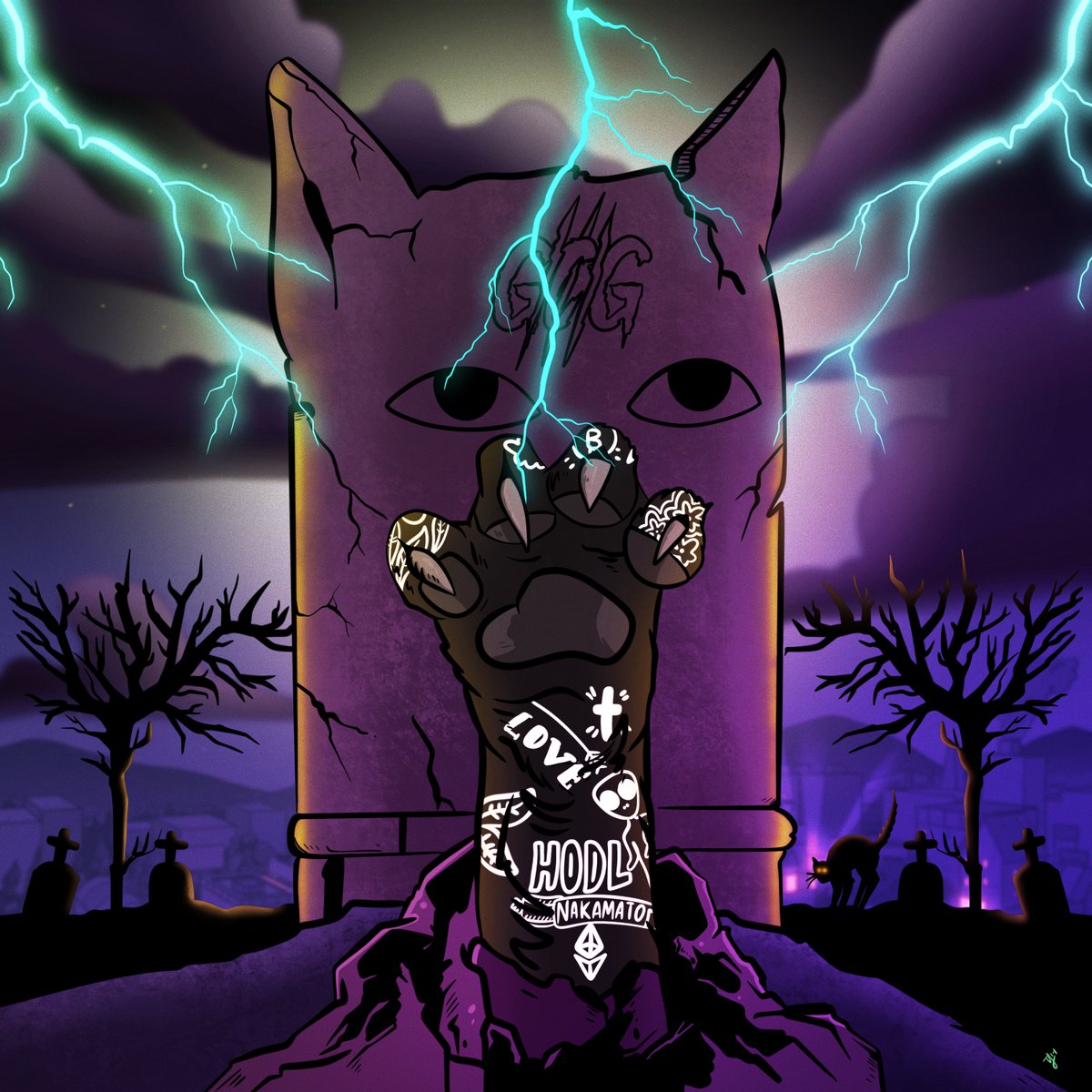 'The Resurrection of the Gutter' by @tjsnewwaveart Announcing the return of Gutter Art. Supporting our creators is what we do in the Gutter. Make sure to follow TJ for the chance to mint this stunner for free. Happy Caturday Gang!