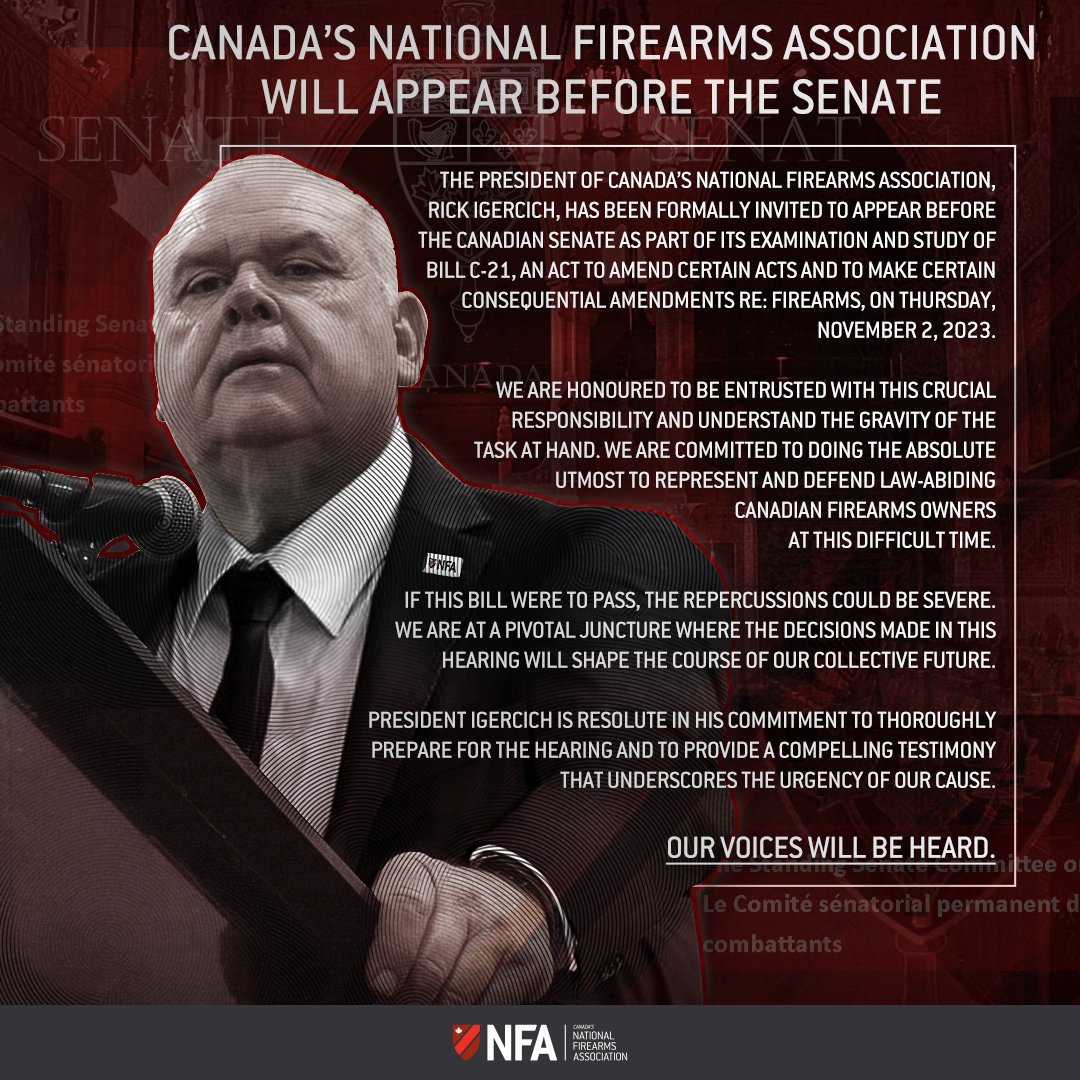 Bill C-21 is in the Senate
For months now, we have urged members to contact Senators & voice their disapproval. We now have the opportunity to voice our concerns - In Person.

#CanadaGuns #GunsofCanada #CanadianGuns  #TrudeauMustGo #CanadaHunts #C21 #BillC21 #GunGrab #nogunban