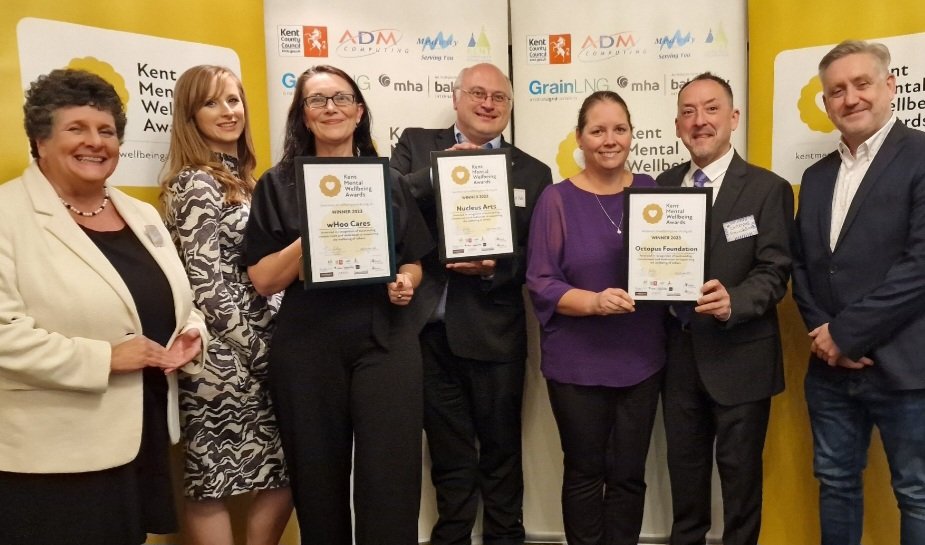 Thrilled to have received <a href="/KentMWAwards/">Kent Mental Wellbeing Awards</a> on behalf of staff and volunteers <a href="/wHooCaresCIC/">wHoo Cares CIC</a> for our contribution to mental wellbeing.  Fantastic to be there with two other amazing Medway organisations <a href="/OctopusFound/">The Octopus Foundation</a> <a href="/nucleusarts/">Nucleus Arts</a> <a href="/WeAreMedway/">WeAreMedway</a>