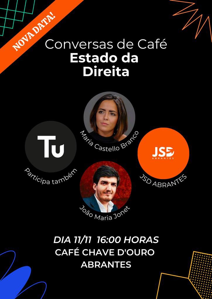 jsd_abrantes's tweet photo. 🚨📣NOVA DATA!📣🚨
Prometido é devido! Após o cancelamento da anterior data, vimos anunciar-vos que no dia 11/11
teremos o @jm_jonet e a @mariapcastellob na nossa Cidade para falarmos sobre o Estado Da Direita.
Juntem-se a esta Conversa e participem!
Até dia 11🔥 https://t.co/BZY7mD6qn1