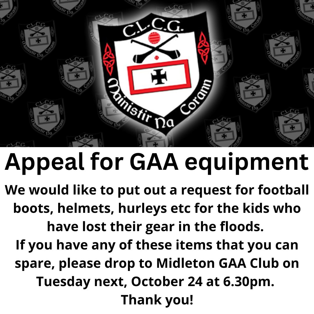 If you have any GAA equipment that you don't use anymore then maybe you can help us out.....