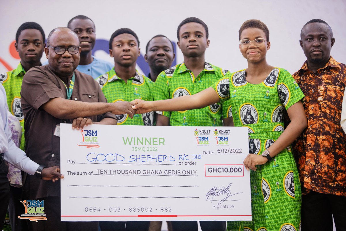 📍📍ATTENTION GENERAL PUBLIC📍📍

In 2021, in JHS 2, Stephen Kofi Apemah-Baah contested for the KNUST College of Sciences Junior Science and Maths Quiz (<a href="/JSMQ_GH/">Junior Science and Mathematics Quiz</a> ) and was eliminated in the semifinal stage. In JHS 3 he contested again and won the trophy for Good Shepherd R/C JHS.