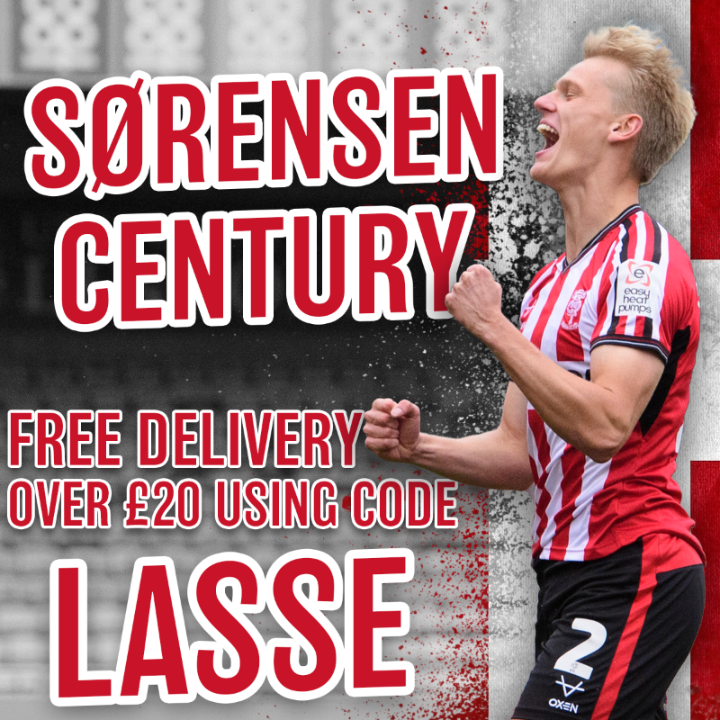 LincolnCity_FC's tweet photo. 🥳 Three points on the birthday boy's 100th City appearance!

🛍️ To celebrate the milestone, supporters will receive free delivery on all online orders over £20 using code 'LASSE' at checkout!

#WeAreImps | #FLELIN
