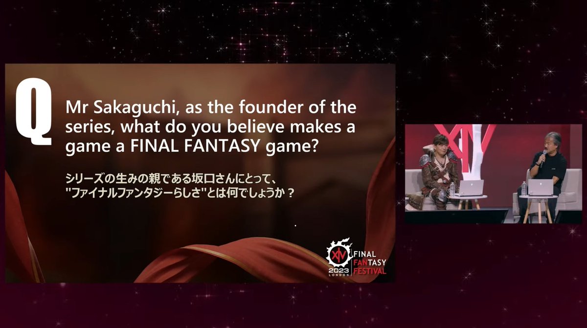 During the FFXIV Yoshi-P panel with Sakaguchi, he is asked the question: "As the founder of the series, what do you believe makes a game a FINAL FANTASY game?"

Here is my translation of his entire answer in verbatim.

Sakaguchi: I thought this when playing FF16, and this comes