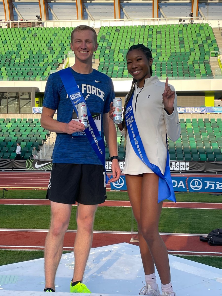 TrackTownUSA's tweet photo. Big thanks to Media Race participants at The Prefontaine Classic &amp; our sponsor @CelsiusOfficial ! 

Winners Demitra Carter &amp; Brandon Linder selected charities for a $500 donation to Harvesters Community Food Network &amp; St. Jude Children's Research Hospital, courtesy of Celsius https://t.co/rVV9f4DbZ0