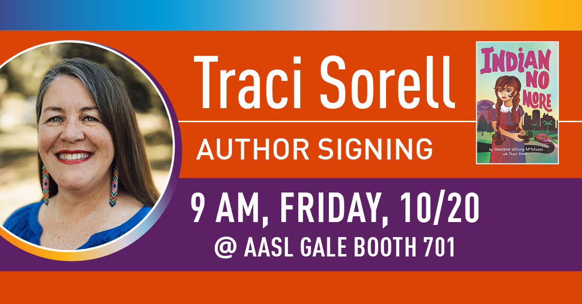 Attending #AASL? Join us at 9 AM TOMORROW 🌞 for an author signing with Traci Sorell. Get a FREE copy of Indian No More in large print while supplies last! Go to Gale booth 701
#AASL23 #librariantwitter #youthlargeprint #middlereaders