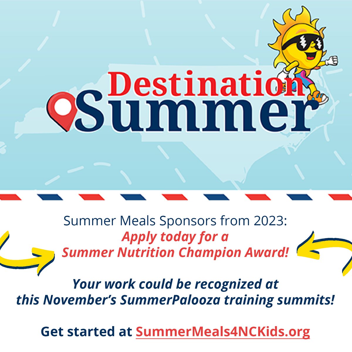 Did your district or organization feed kids through the NC Summer Nutrition Program this year? Be recognized for your innovative work!

Check out the multiple options and easy applications for the Summer Nutrition Champion Awards at summermeals4nckids.org/summerpalooza/

#SummerMeals4NCKids
