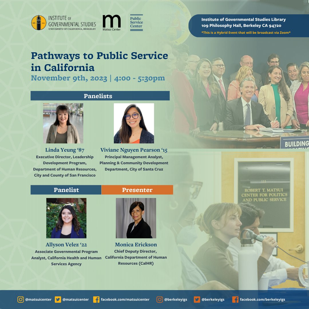 We're happy to have Monica Erickson, Chief Deputy Director of the California Department of HR, present on the 'succession crisis' and the need for a new generation of governmental employees on November 9th at our 'Pathways to Public Service in California' event.