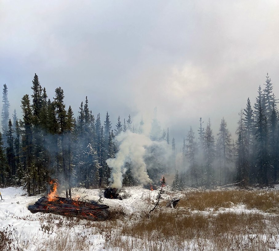 Burning has begun. BLM AFS personnel are burning woody debris piles, creating smoke that may be visible from the Chena Hot Springs Road near the Hot Springs Gas on Thursday, Oct. 19. #RxFire #RxBurn