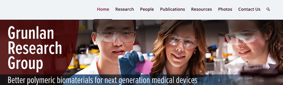 AcademicWebPage's tweet image. Check out the new website for the Grunlan Research Group at Texas A&M! Visit it at grunlanresearchgroup.org
#AcademicWebsite #AcademicWebPages #LabWebsite @MGrunlanLab #polymericbiomaterials #biologicalengineering