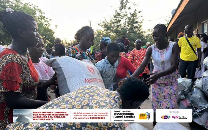 Citi973's tweet photo. #Relief4LowerVolta: The initial batch of relief supplies, generously contributed by Citi FM and Citi TV's caring audience, has reached some impacted communities.

The company aims to extend its relief campaign to more areas on Saturday, October 21, 2023. Join Citi FM/TV in making a difference. 

Find out how you can send a donation here: https://t.co/02wxBgKTGh #CitiNewsroom